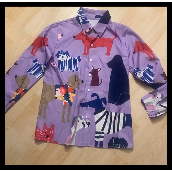 Colorful Dog Print Button-Up Shirt - Picture 2 of 8